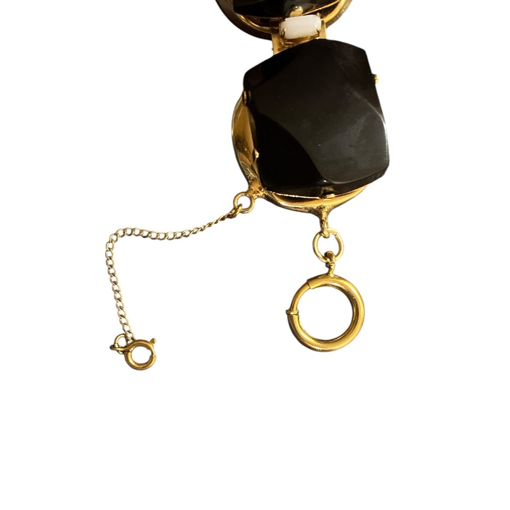 Vintage Large Black Glass Gold Tone Statement Bracelet - Picture 3 of 4